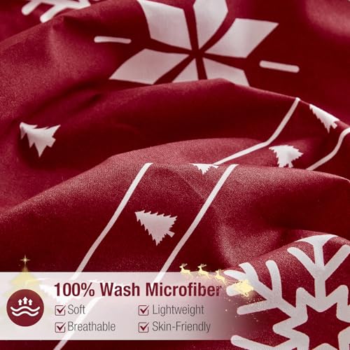 Image of Lekesky Duvet Cover Queen Size,3 Pieces Reversible Duvet Cover Set with Snowflake Red Bedding Set with Zipper and 8 Corner Ties, 1 Duvet Cover 90x90 inches + 2 Pillowcases