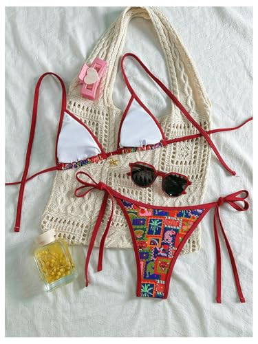 Milumia Women's 2 Piece Bikini Set Tribal Tie String Triangle Low Waist Swimsuits2