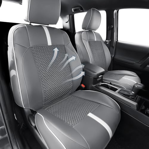 Image of Front Seat Covers Custom Fit for Toyota Tacoma 3rd Gen(2016 2017 2018 2019 2020 2021 2022 2023) Double & Crew Cab SR, SR5, Limited,TRD Sport, TRD Pro,TRD Off-Road,Trail Special Edition,Grey White