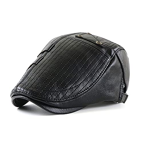 Chapeaux Newsboy pour homme en cuir synthétique - Casquette plate irlandaise ajustée - Chapeau de lierre rétro des années 1920 - Chapeau de chasse, noir, Taille unique Cover