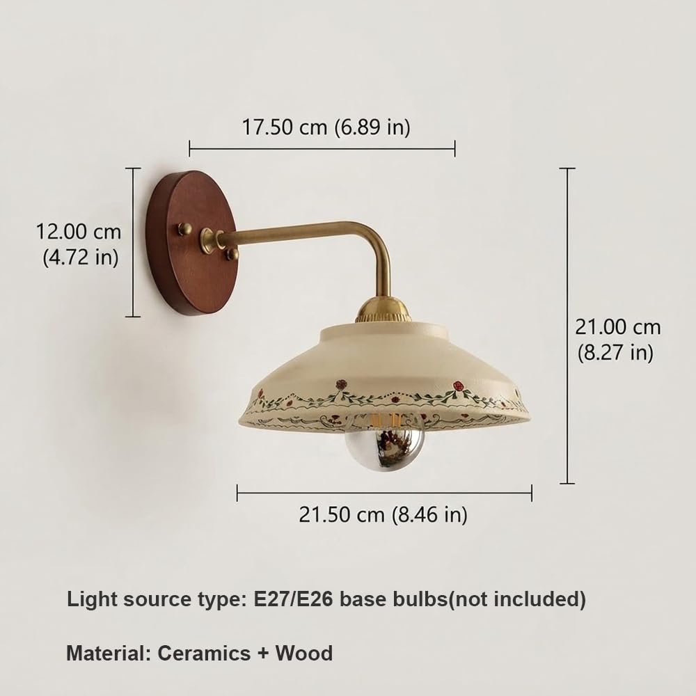 Kinkiet Ceramiczny W Kwiaty, Vintage Mleczna Lampy Ścienna Nocna | Oświetlenie Ścienne Porcelana Wiejska Kremowa Mid Century Lampy Wewnętrzna Kącik do Czytania Korytarz Wejście