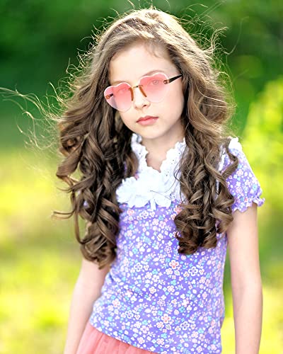 4 Pairs Kids Heart Sunglasses Heart Shaped Sun Glasses for Little Girl Rimless Clear Heart Glasses Trendy Cute Transparent Eyewear for Girls Boys Beach Holiday Festival Party Accessories, 4 Styles 5