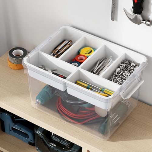 80Qt Stackable Storage Bins with Lids Trays Craft Box Organizers, 4Pack,WH — view 6