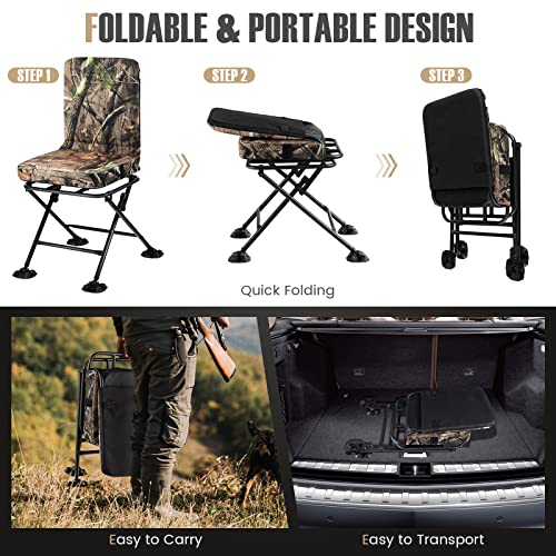 Image of Tangkula Hunting Chair, 360 Degree Swivel Camouflage Portable Folding Hunting Blind Chair with Padded Cushion, Adjustable Foot Pads for Blinds, Fishing, Camping