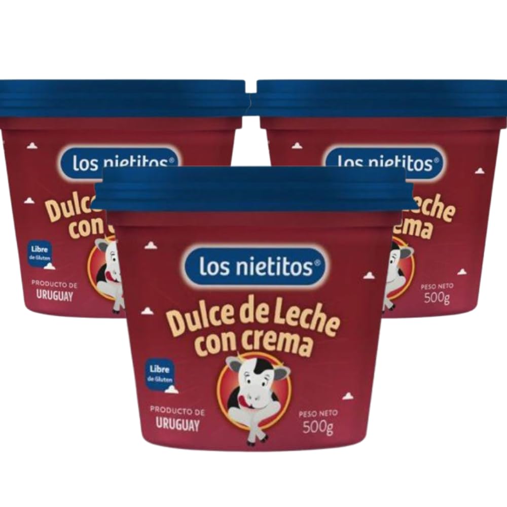 Los Nietitos Classic Dulce de Leche with Cream, Milk Caramel Gluten-Free from Uruguay, 3 x 500 g / 17.6 oz Each