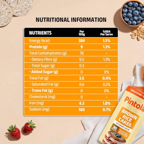 Image of Pintola Organic Brown Rice Cake Multigrain Salted (130g x 4) | Gluten-Free Snack | 9 Wholegrains | Low Fat | 30 Calories per Cake | Soy & Yeast Free | Healthy Snack for Weight Loss