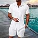 DEEX S White Men's Summer Beach Outfits 2 Piece Short Sleeve Shirts and Shorts Texture Vacation Sets for Men 2025