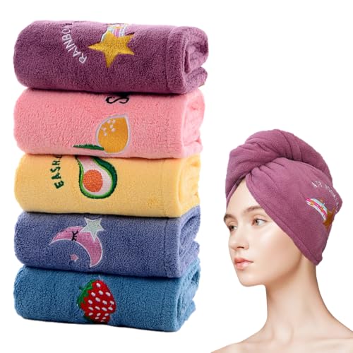Dhisperares 5 Piezas Toalla Pelo, con Botones Cabello Turbante, Superabsorbente Mujeres y Niñas Toalla para el Pelo, Trenzado de Felpa Coral para Secar el Cabello para Largo, Corto, Rizado y Liso
