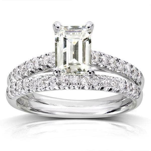 BeBold 2Ct Emerald Cut Simulated Diamond CZ Bridal Set Engagement Ring for Women Band White Gold Plated