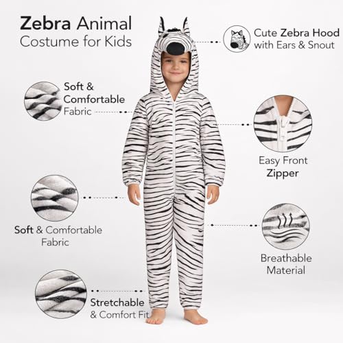Image of Raj Costume Animal Fancy Dress Costume for Boys & Girls | Hooded Full Body Wildlife Zoo Animal Jumpsuit | Soft Costume for School Function, Fancy Dress, Halloween, Birthday, Cosplay & Role Play