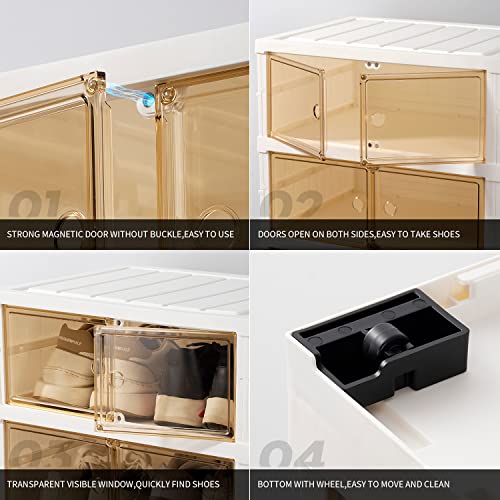 Cimlord 6-Tier Foldable Shoe Rack Organizer For Closet 12-24Pairs Plastic Collapsible Shoes Storage Box Clear Shoe Boxes Stackable With Door Easy Assembly Shoe Cabinet Bins With Lids Large #TOP7