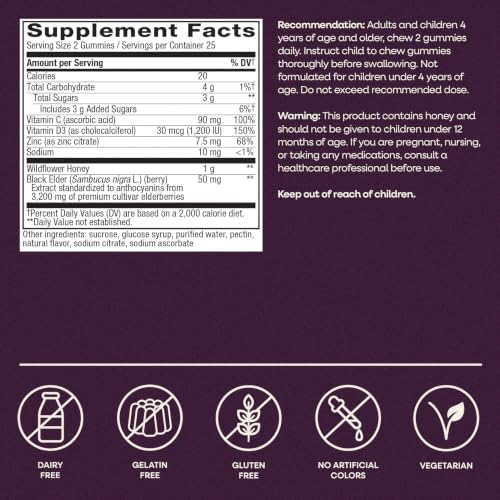 Nature’s Way Sambucus Elderberry + Wildflower Honey Immune Gummy, 50 ct - image 6