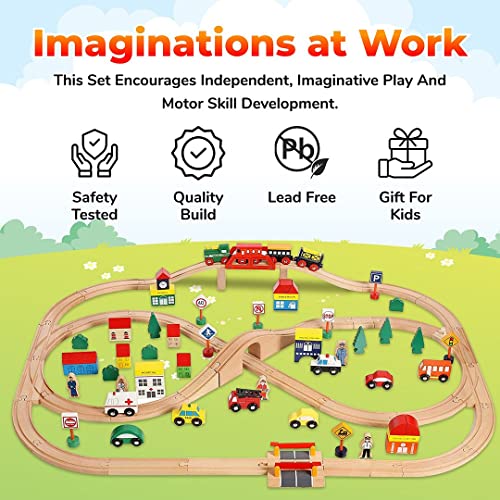 On Track Usa DT4003 Wooden Train Set 100 Piece All In One Wooden Toy Train Tracks Set thumb #1