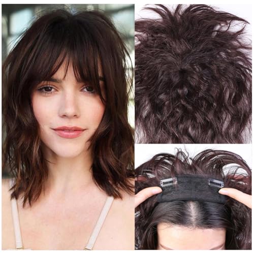 Nature Curly Head Forehead Replacement Wiglet Clip in Human Hair Topper for Thinning Hair 8x12cm/25cm, Black