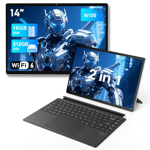 FUNYET PC Portatile 2 in 1, sistema Win 11 14 pollici Laptop, processore N100 Portatil, 16 GB di RAM + 512 GB di SSD Computer, tastiera retroilluminata, touchscreen e porta Type C 2 in 1, Tablet