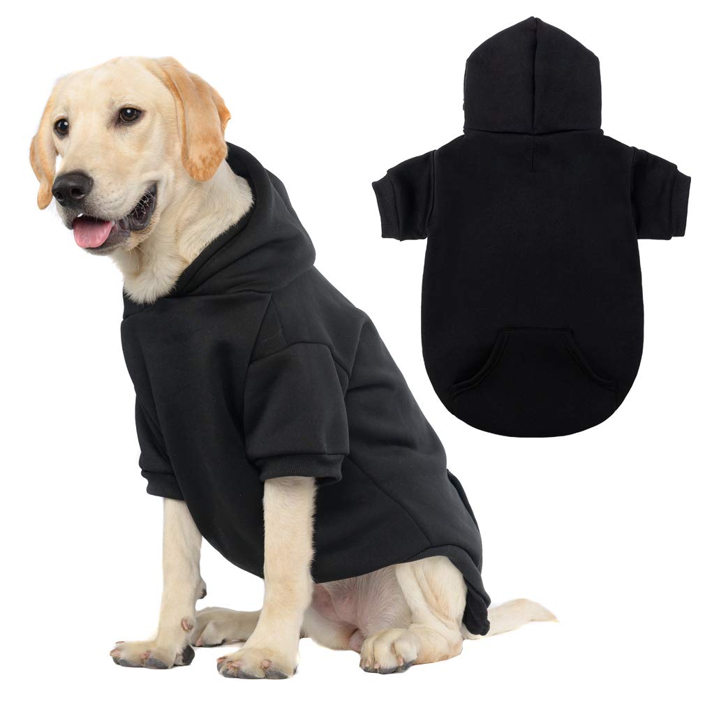 KOOLTAILBasic Dog Hoodie - Soft and Warm Dog Hoodie Sweater with Leash Hole and Pocket, Dog Winter Coat, Cold Weather Clothes Sweatshirt for Small Medium Large Dogs Puppy Cat Boys Girls Black XXL