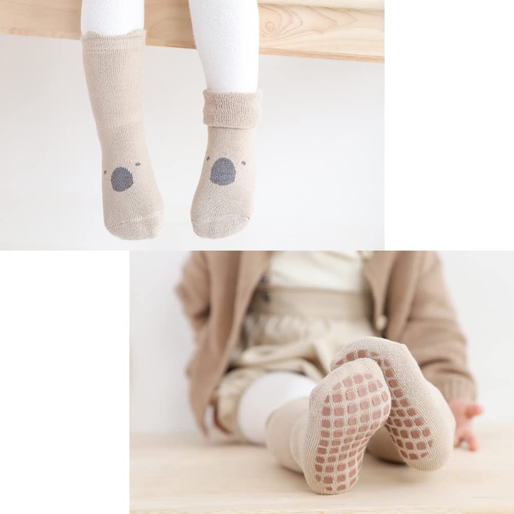 Exegawe Rutschfeste Babysocken für den Winter, 5 Paar, dicke warme Crew-Socken mit Griffen