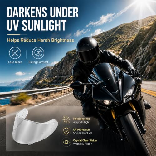 Image of PSLER Photochromic Shatterproof Motorcycle Helmet Visor for Neotec 2 CNS-3 | Impact-Resistant ,UV400 Protection, Motorcycle Tinted Face Shield for Neotec 2 CNS-3,Visor Replacement
