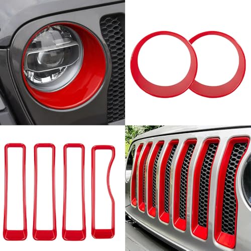 Image of 9PCS Grille Inserts Headlight Cover Kit Fitment for Jeep (2020-2023) Gladiator JT (Red, JT)