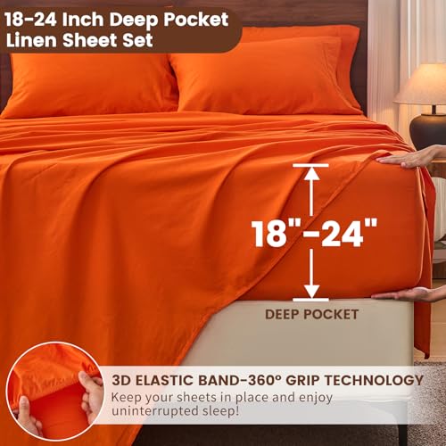 Image of Bedlifes 100% French Linen Queen Bedding Set - 18-24 inch Extra Deep, 6-Piece | Soft & Durable, Breathable & Cooling, Flax Linen Sheet, OEKO-TEX Certified, Moisture Wicking, Easy Care, Machine Washable