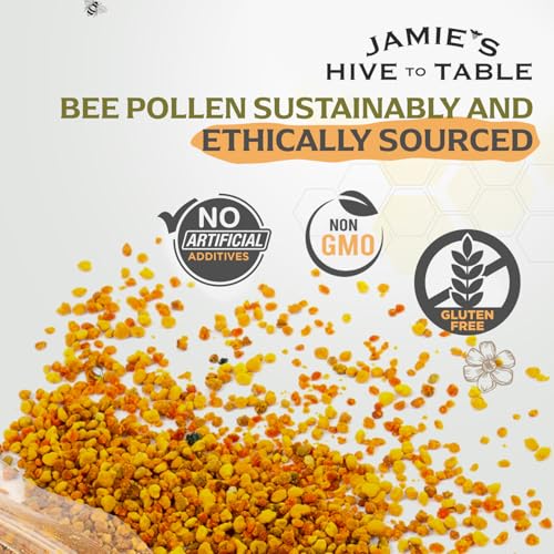 Jamie’s Hive to Table Raw Bee Pollen, 10 oz – 100% Pure Bee Pollen – Harvested from Flowers, Naturally Dried for Freshness – Great for Smoothies, Oatmeal & Recipes