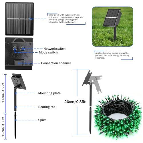 SOLARBABY Guirnaldas Luces Exterior Solar, 4 x 10M 100 LED Luces Navidad Exterior Solares 8 Modo,IP65 Impermeable Navidad Cadena de Luces Solares para Exteriores Jardín Del Arbol Xmas Decor, Verde - imagen 6