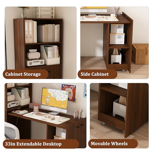 Image of Foldable Office Desk, Fold Out Convertible Hidden Murphy Computer Desk with Storage Shelves, Multi-Function Folding Writing Table for for Small Spaces, Home Office (Walnut)