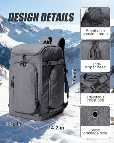 Image of Ski Boot Bag Black Ski and Snowboard Boots Backpack for Ski 60L Vacuum Travel Backpacks with Pump Waterproof Snowboard Boot Bagfor Helmet, Goggles, Gloves, Skis, Snowboard & Accessories