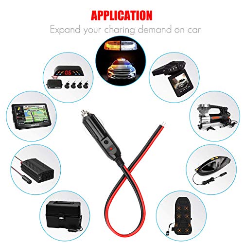 12V Cigarette Lighter Male Plug Pigtail Wire Harness 1Ft 16AWG Power Extension Cable Cigar Male Socket Plug With Led Lights, 10A Fuse (4 Pcs Male Plug) - Thumbnail 3