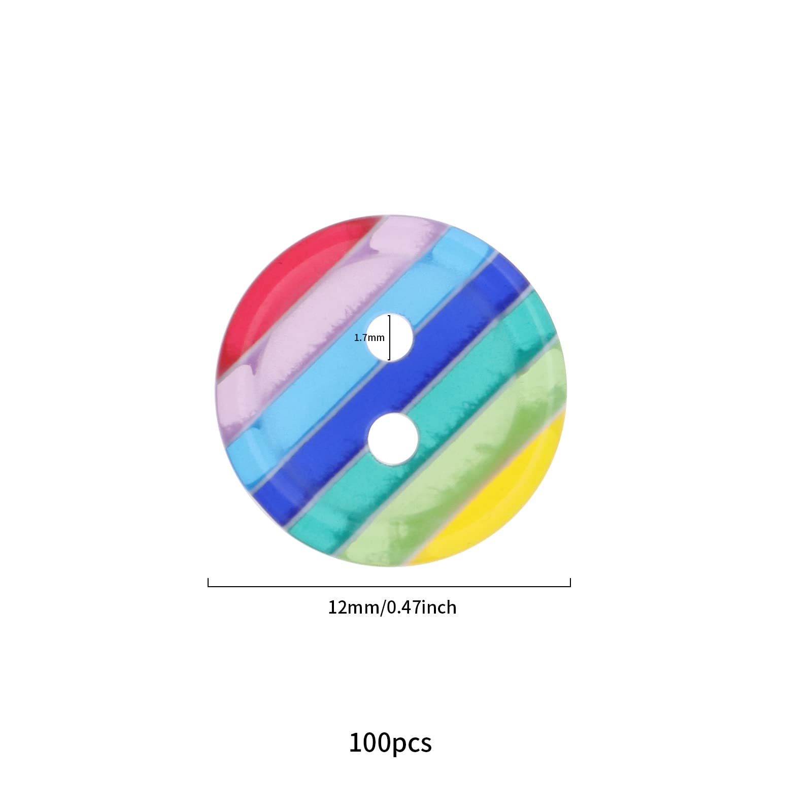 10 Bottoni In Resina A Righe Arcobaleno Da 13 Mm Con