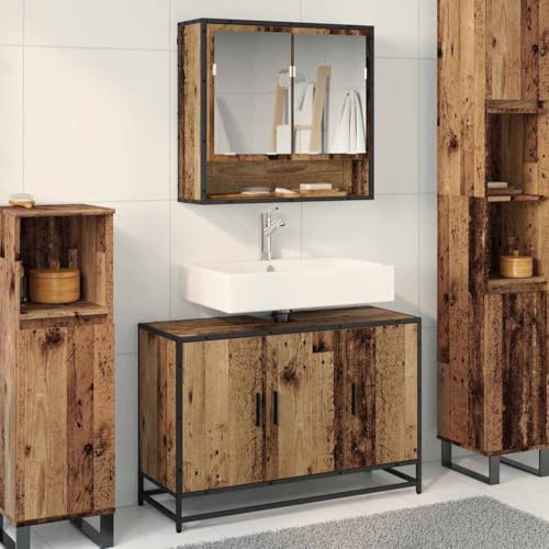WRJENFSC - Juego de muebles de baño (90 x 33 x 60 cm, madera reciclada, armario de espejo, mueble bajo lavabo, diseño moderno, robusto y duradero, para baños pequeños, WC, pasillo