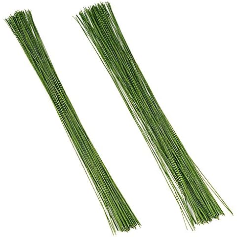 Ucatcher 200PCS Stem Wire Floral Wire, 14 Inch 22 and 26 Gauge Dark Green Paper Wrapped Wire for Florist Flower Arrangements Cover
