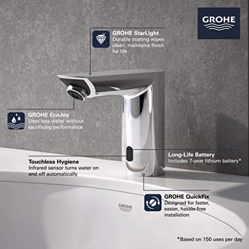 GROHE 36468000 Bau Cosmopolitan E Touchless Electronic Faucet Less Mixing, Battery-Powered, DC, Starlight Chrome thumbnail 4