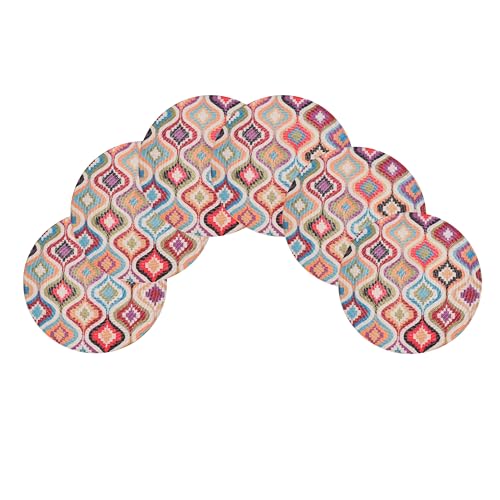 Image of LaVichitra Cotton Table Placemat | Dining Table Mat | Bed Side Table Mat | Cotton Round Shape Placemats | Washable PlaceMat for Shelves & Plant Pots - Pack of 6, Ikat Print