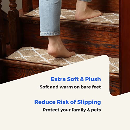 Mbigm 8"X30" Carpet Stair Treads For Wooden Steps (15 Pack) - Non-Slip Safety Rug With Soft Plush Comfort - Skid Resistant Indoor Runner For Kids, Elders, And Pets - Reusable Adhesive - Dark Grey #TOP3