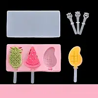 Molde de sorvete em forma de fruta - abacaxi, melancia e manga, máquina de picolé divertida e reutilizável, máquina de picolé caseira com palitos