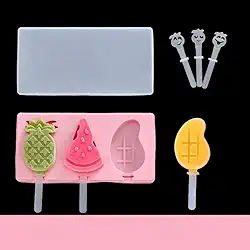 Molde de sorvete em forma de fruta - abacaxi, melancia e manga, máquina de picolé divertida e reutilizável, máquina de picolé caseira com palitos