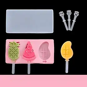 Molde de sorvete em forma de fruta - abacaxi, melancia e manga, máquina de picolé divertida e reutilizável, máquina de picolé caseira com palitos