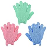 Sibba 3 Paar Bade Peeling Handschuhe Körperpeeling Duschschrubber mit Haken Luffa Duschhandschuh Spa Peeling Handschuhe für Damen und Herren (grün blau rosa)