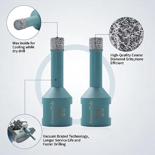 JeeynoTols Dry Diamond Core Drill Bit 2pcs 10mm - Tile Drill Bit Porcelain Ceramic Tile Granite Marble Hole Saws with M14 thread - Image 4