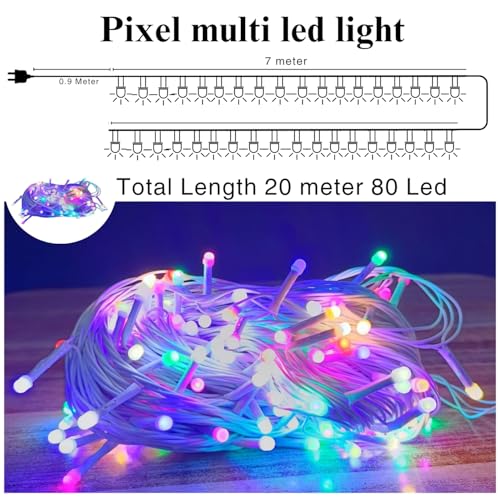 Image of One94Store 20 Meter LED Pixel String Lights with 80 LEDs | Copper Wire Multicolor LED Bulb Series with White Wire for Diwali, Christmas, Party & Home Decoration | Fairy Light Style | Pack of 3 (Multi)