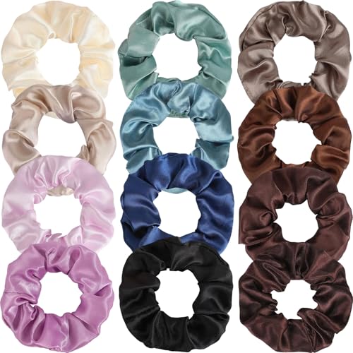 12 Pcs Satin Silk Scrunchies Hair Ties