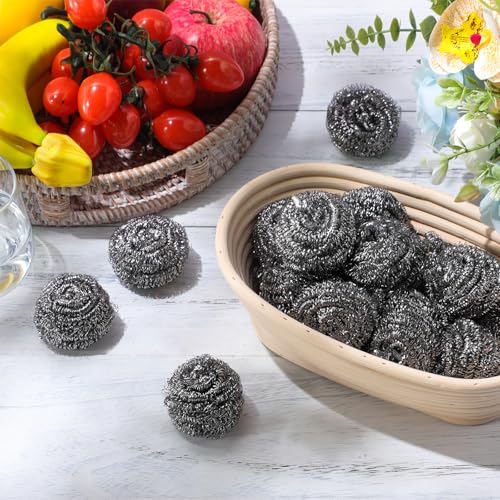 Image of Reallnaive 200 Pcs Stainless Steel Wool Scrubber Bulk Steel Wool Sponges Pack Metal Dishwashing Wire Scouring Pads Heavy Duty Clean Dish Pot Pan and Oven for Cleaning Kitchen Bathrooms and More