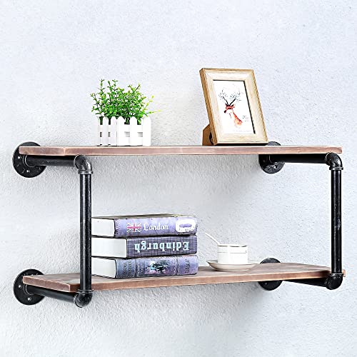 Floating Shelves For Wall Industrial Pipe Shelving,Rustic Pipe Shelves With Wood Iron Pipe Shelf,Metal Floating Shelf Wall Mounted Bookshelf Unit,Bar Wall Shelves Hanging Book Shelves(2 Tier,30In) #TOP4