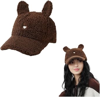 Cute Hat for Women Winter Wool Cat Rabbit Ears Soft Beanie Slouchy Baseball Cap Vintage Casual Sports