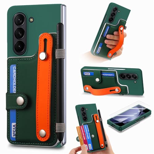 Étui rigide Samsung Galaxy Z Fold 6 vert foncé avec rabat en silicone antichoc