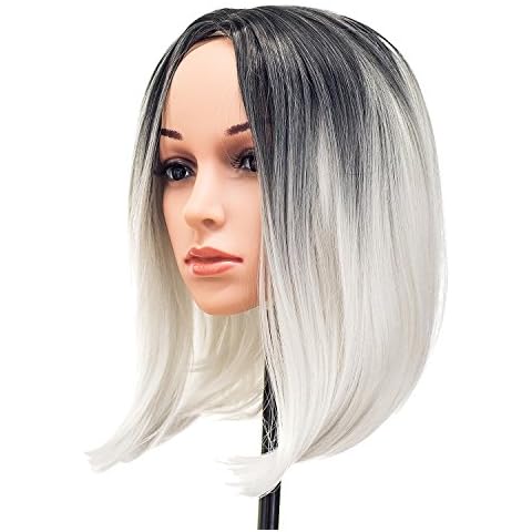 SWACC Ombre Colors Straight Short Hair Bob Wig Synthetic Colorful Cosplay Daily Party Flapper Wig for Women with Wig Cap (Grey) Cover