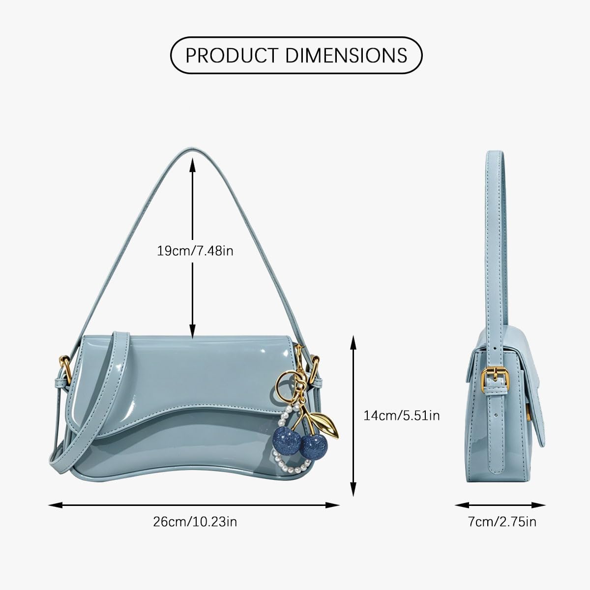 Purses for Women Trendy, Y2K Faux Leather Clutch Purse with Cherry Pendant,Crossbody Shoulder Bag and Handbags thumbnail