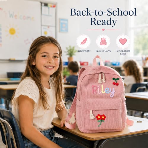 Image of Daycare Backpack Personalized Kids Corduroy Backpack with Cotton Rope Name | Custom Toddler Backpacks for Girl Boy, Cute & Durable Travel Kindergarten Sleepover Diaper Bag, Back to School Birthday Gifts