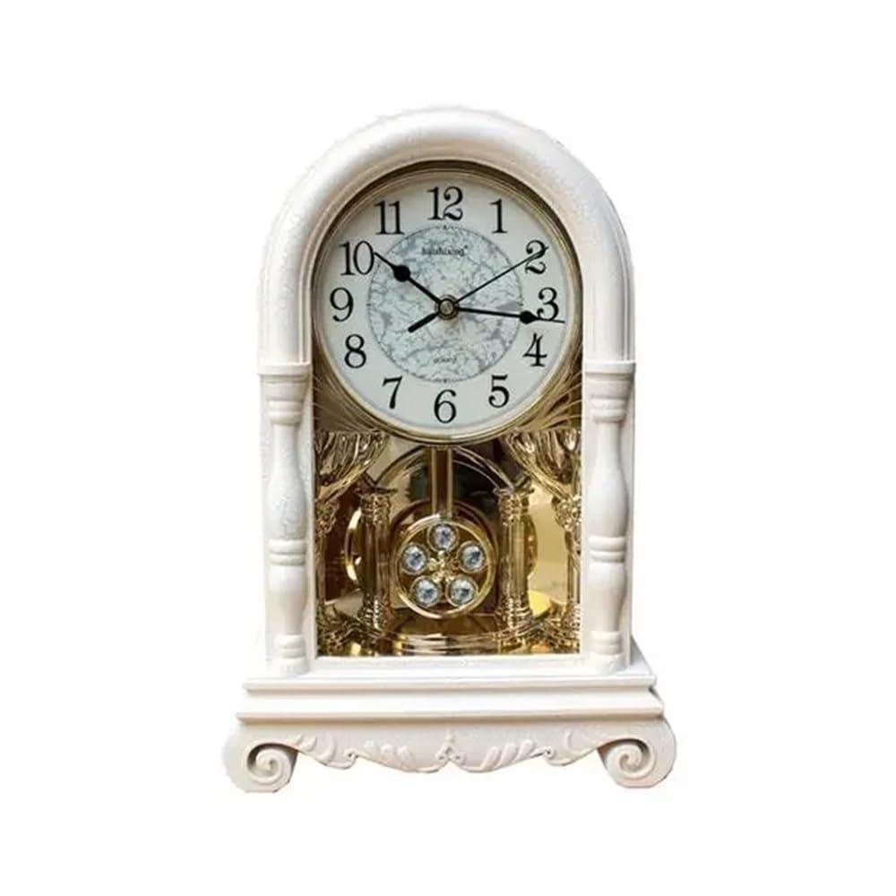 QINGGANG-0224 Mantel Clock Large Old Clock Retro Chinese Table Display Time Music For Fireplace Mantel, Shelf, Desktop(White)